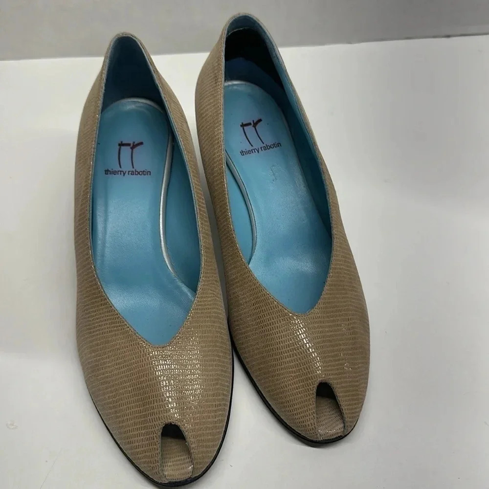 Thierry Rabotin High Heel Shoes Pumps Peep Toe Suede Light Tan Brown Size 38 7.5 - Picture 2 of 13